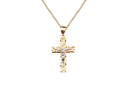 Two Tone Plated Filigree Crucifix Cross Pendant